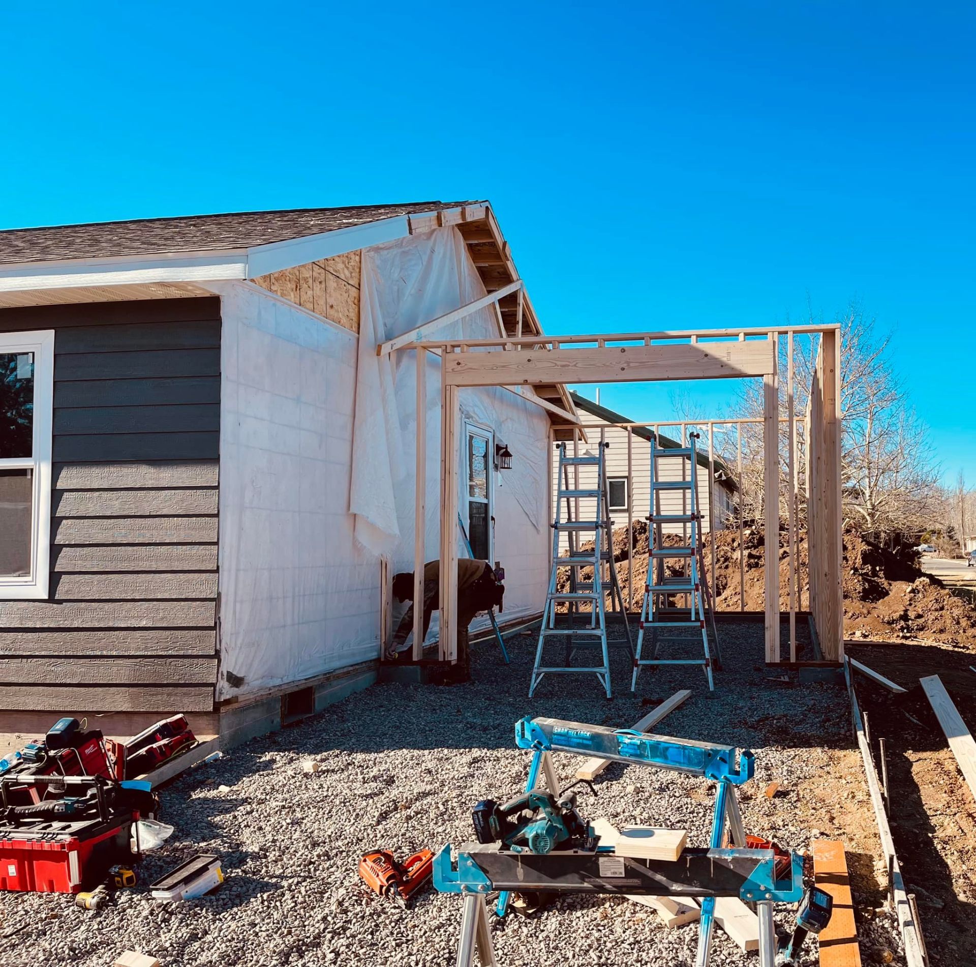 New garage addition framing exterior Custer County MT